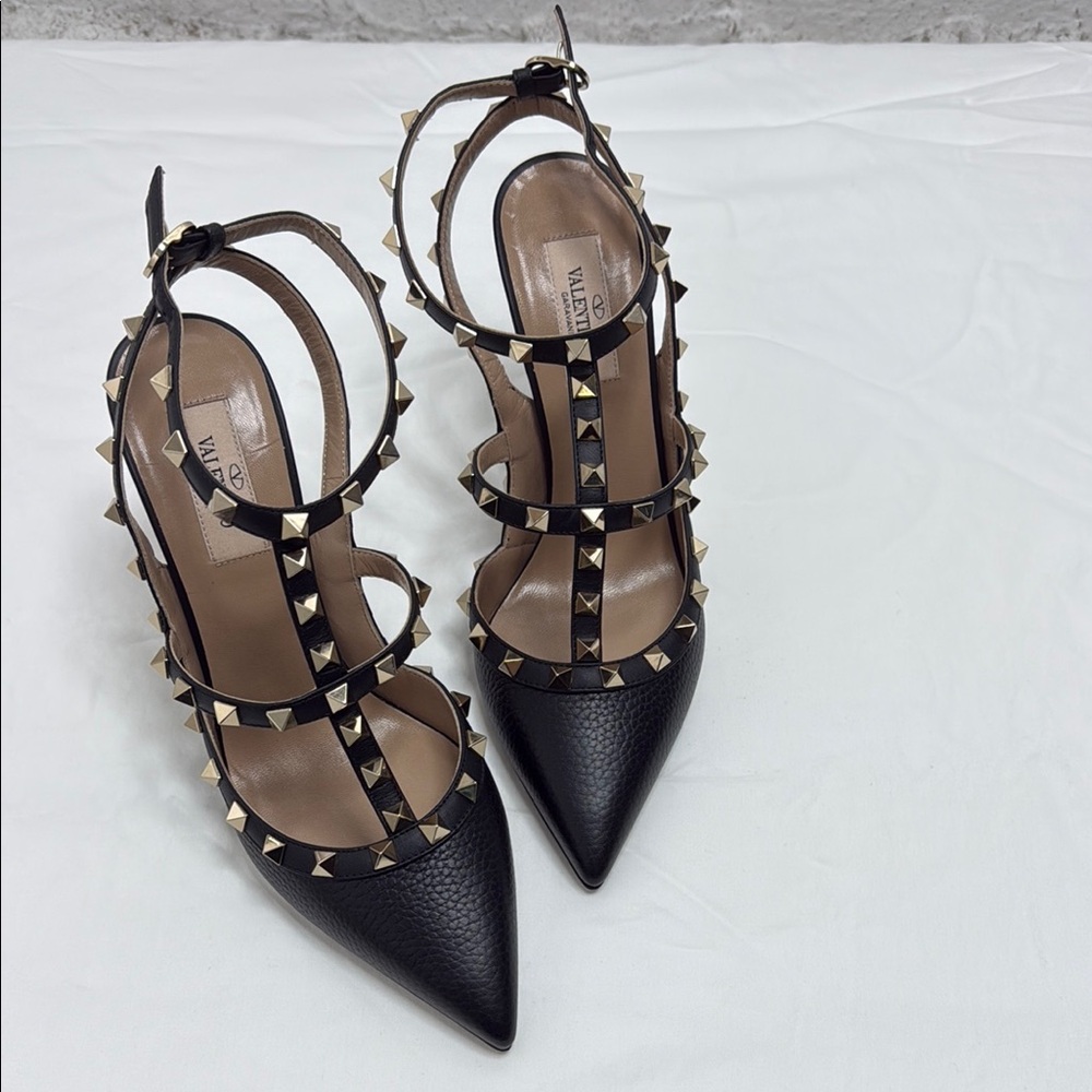 Valentino Black Rockstud Heels with Cage Design